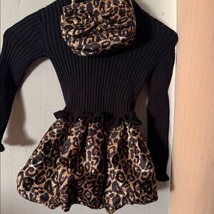 Rachel Zoe Black and Leopard Print Kids Dress